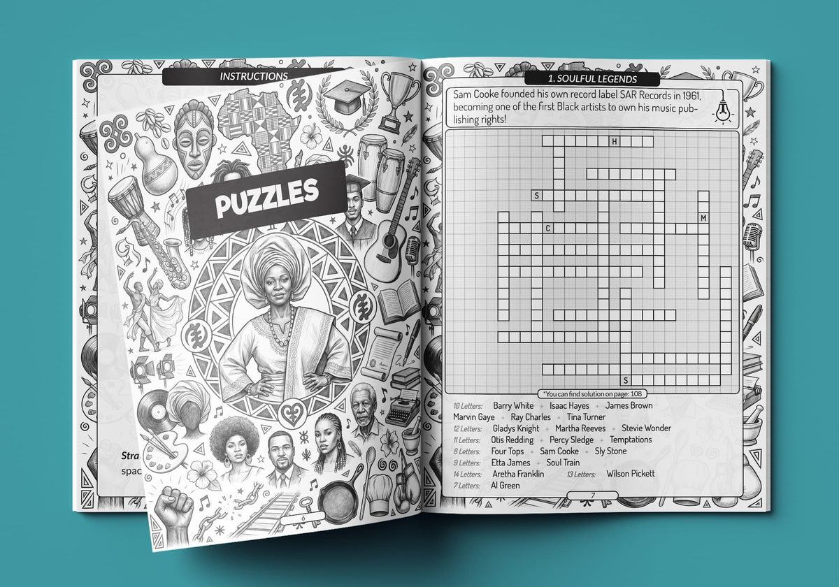 Inside the Black Culture Fill-In Puzzles book: a large print fill-in puzzle page with the fact at the top