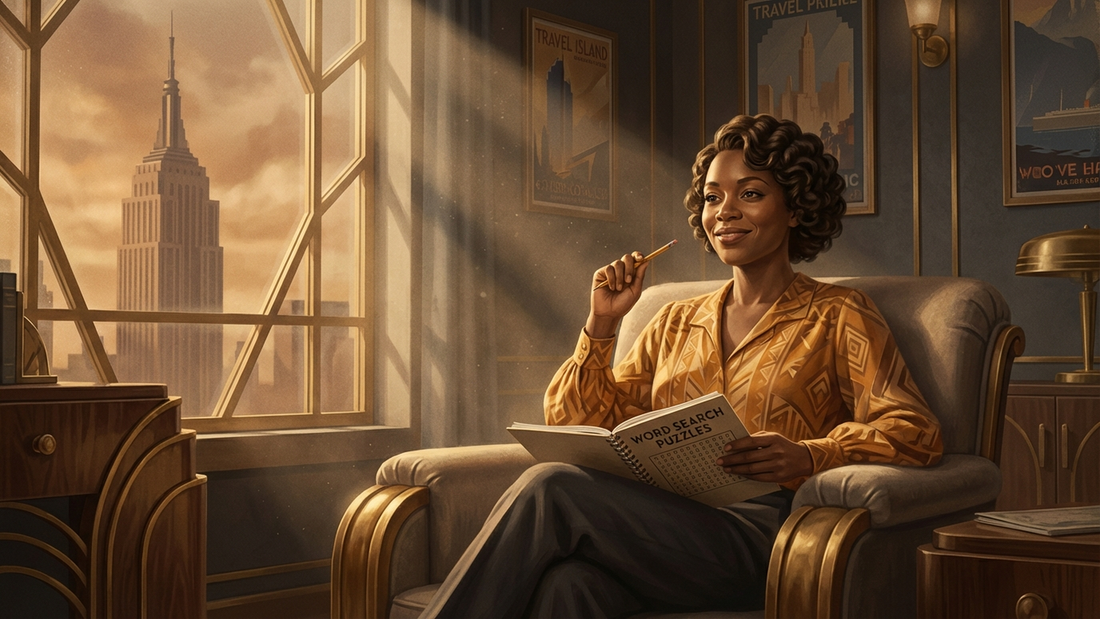 Black woman enjoying a word search puzzle book - Best Gifts for Puzzle Lovers