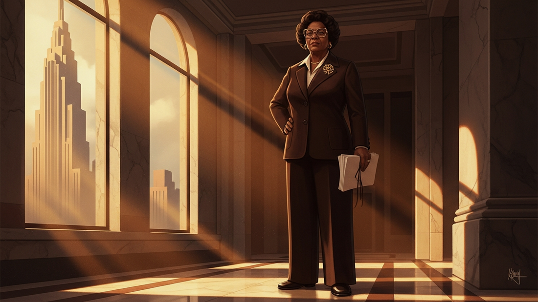 Art Deco illustration of Shirley Chisholm, first Black woman elected to United States Congress
