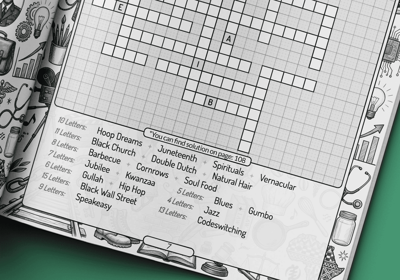 African American fill-in puzzle book large print 16pt grid designed for adults and seniors by Imani Oliver
