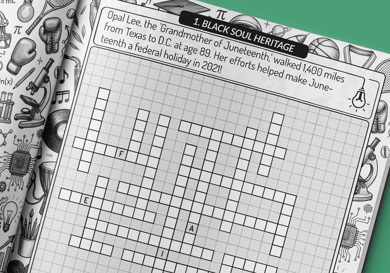 African American fill-in puzzle book fun fact page teaching Black history and heritage by Imani Oliver
