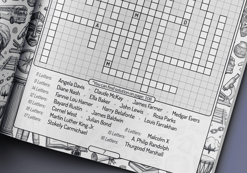 Black History fill-in puzzle book large print 16pt grid designed for adults and seniors by Imani Oliver
