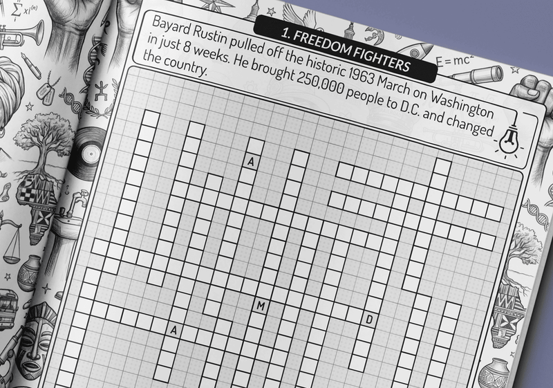 Black History fill-in puzzle book fun fact page teaching Black history and heritage by Imani Oliver