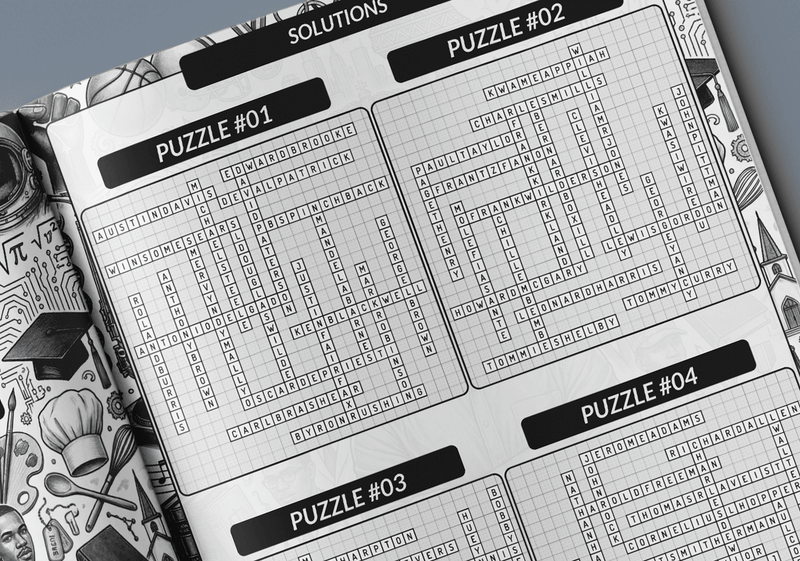 Black Men fill-in puzzle solutions page with completed grid by Imani Oliver
