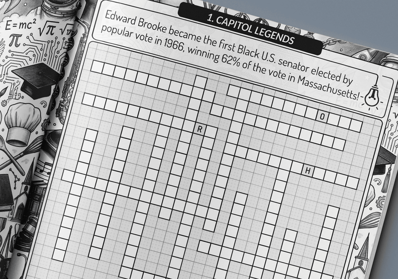 Black Men fill-in puzzle book fun fact page teaching Black history and heritage by Imani Oliver
