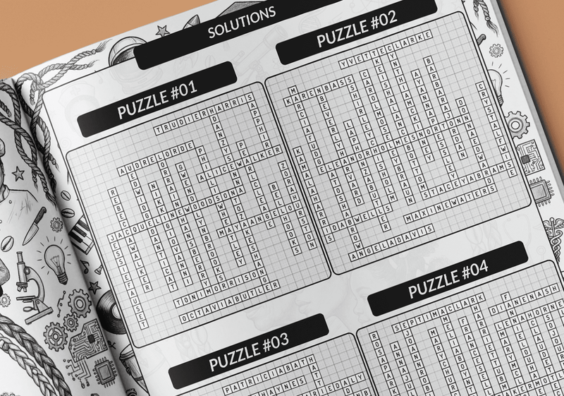 Black Women fill-in puzzle solutions page with completed grid by Imani Oliver